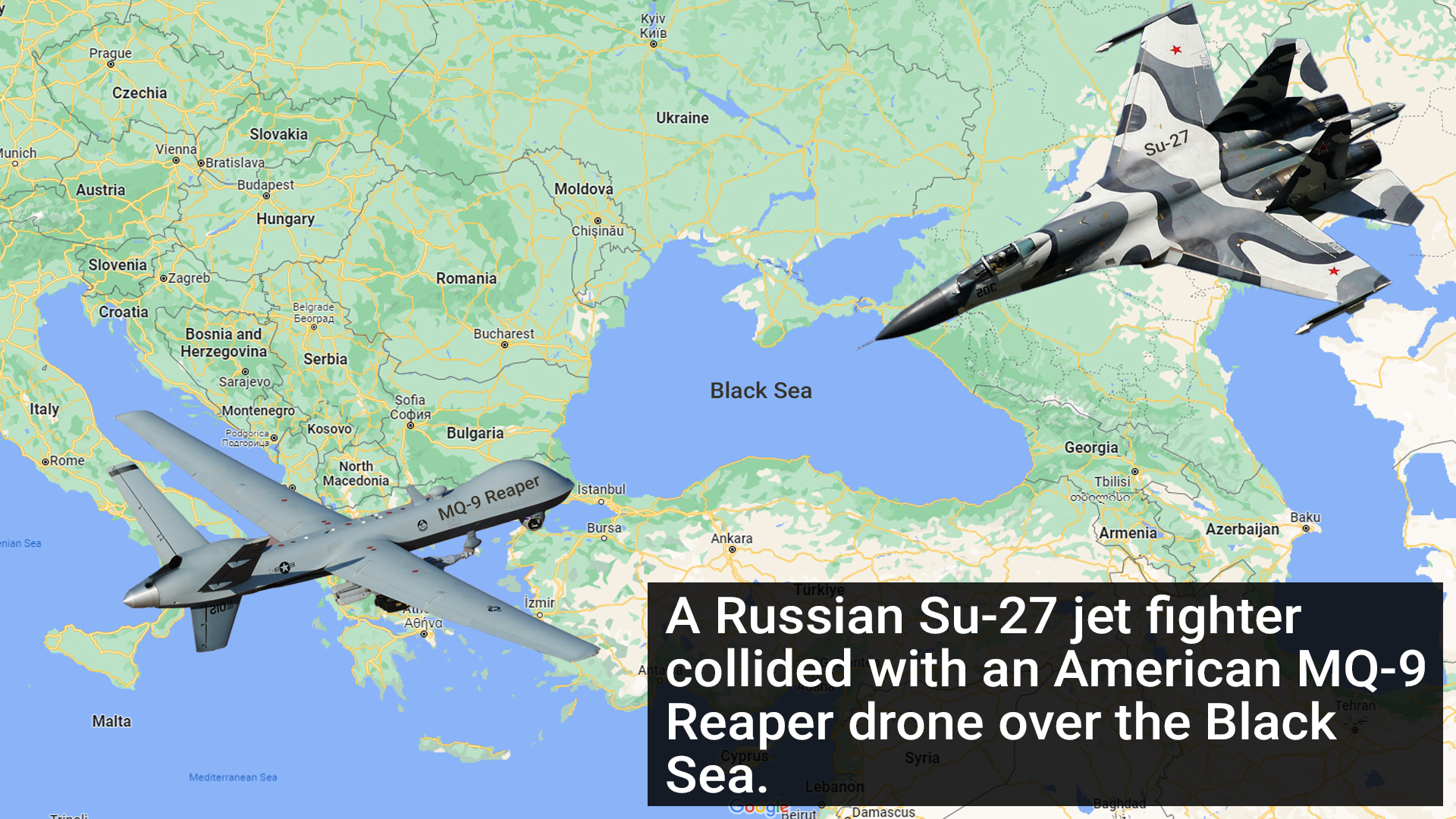 Russian Jet Collides With US Drone Over Black Sea: US Military